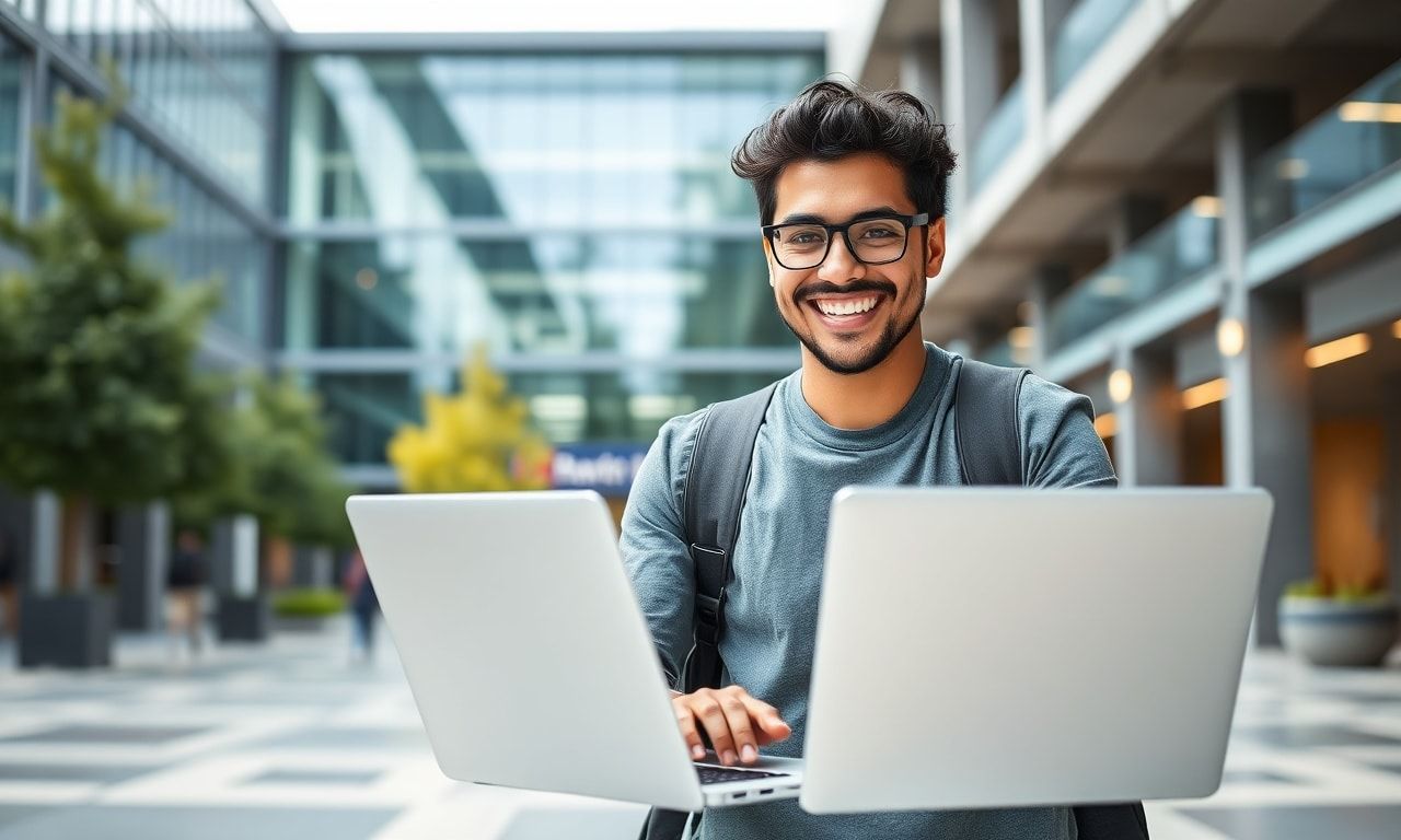 大学生がPCに向かって勉強する様子