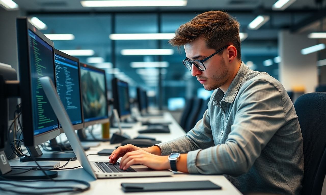 悩みながらPCに向かうエンジニア