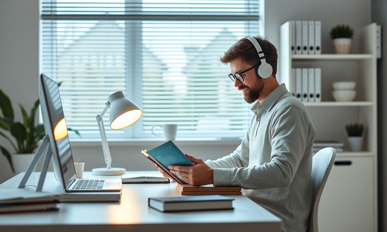 学習机で参考書を広げる様子