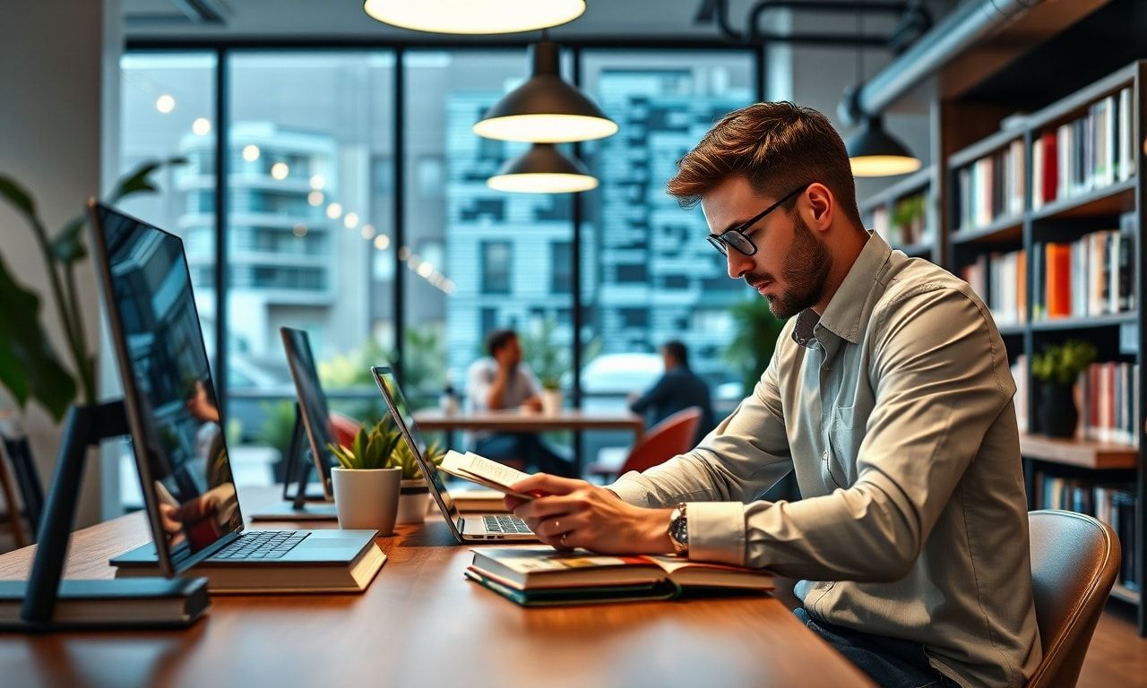 30代がカフェで勉強しているイメージ