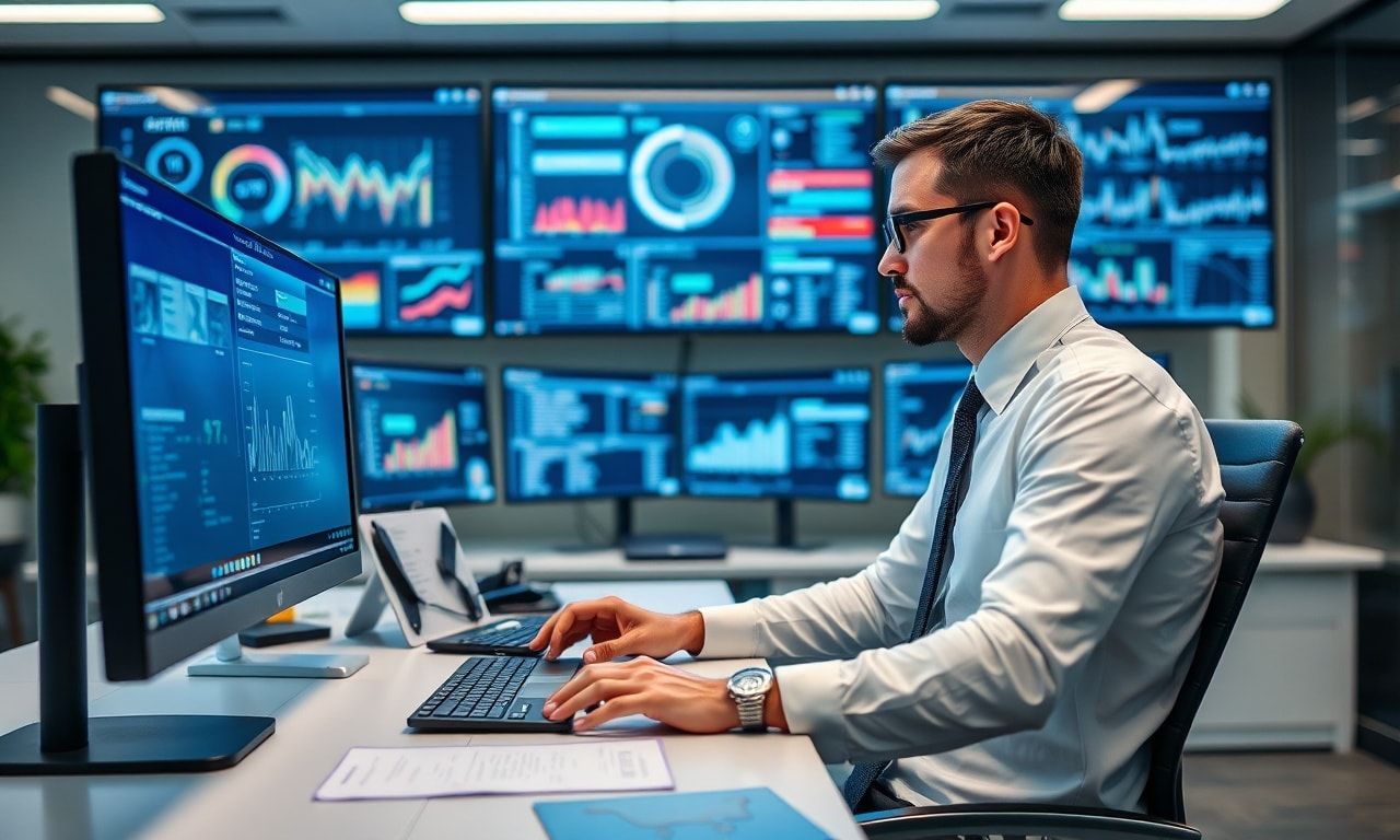 デジタル化された行政オフィスで働く公務員