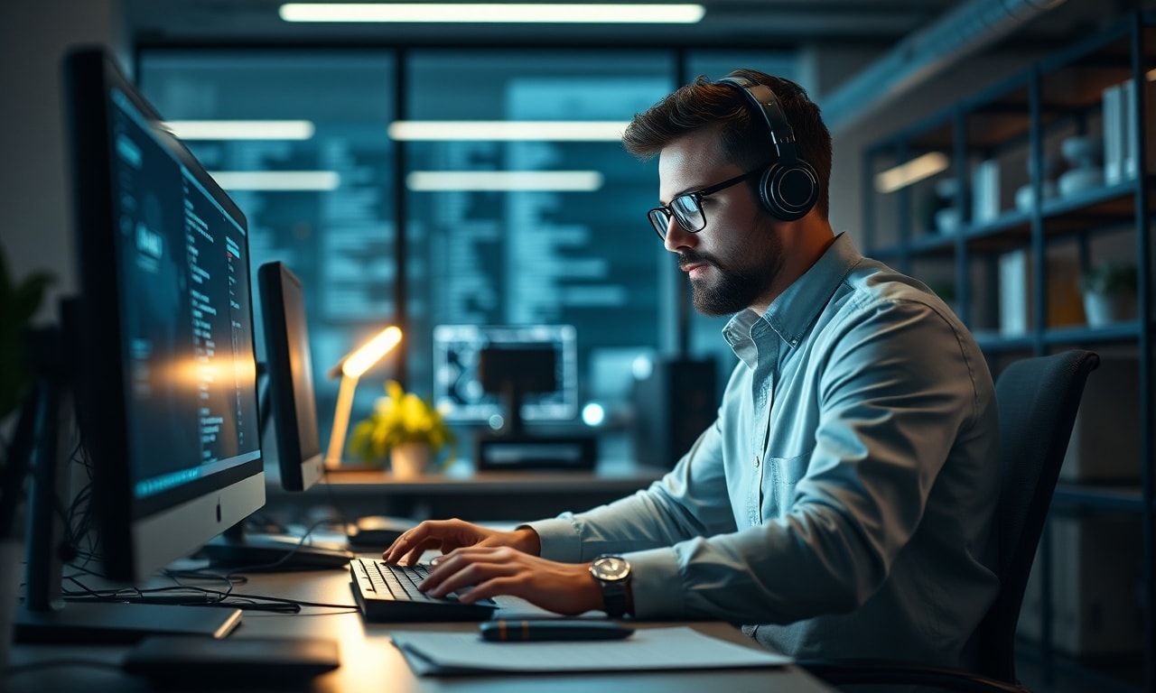 キャリアアップを目指して集中して働くエンジニアの様子