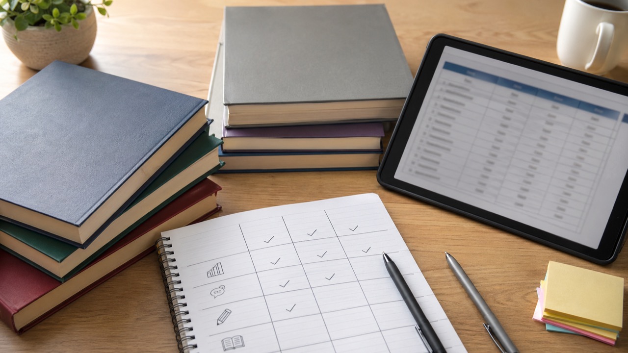 基本情報の科目B参考書を比較して選ぶ様子