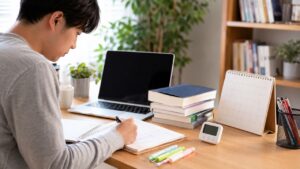基本情報技術者試験の勉強期間を計画する学習机