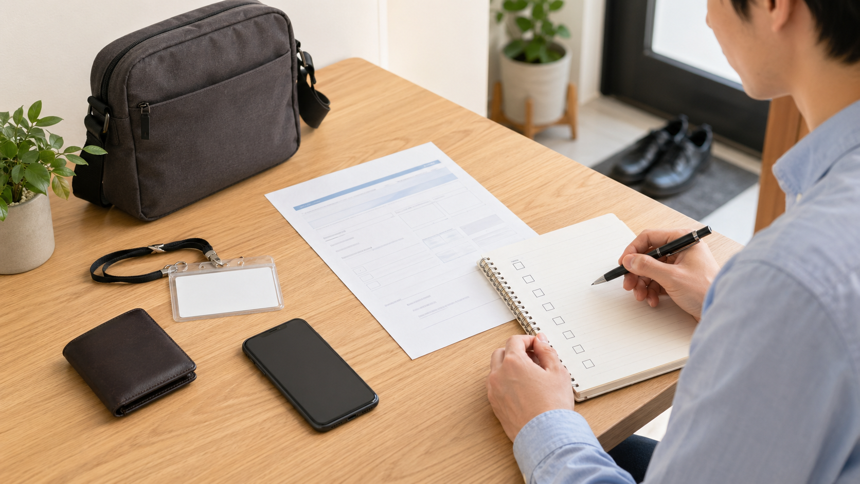 基本情報技術者試験の申込後に本人確認書類と持ち物を準備する様子