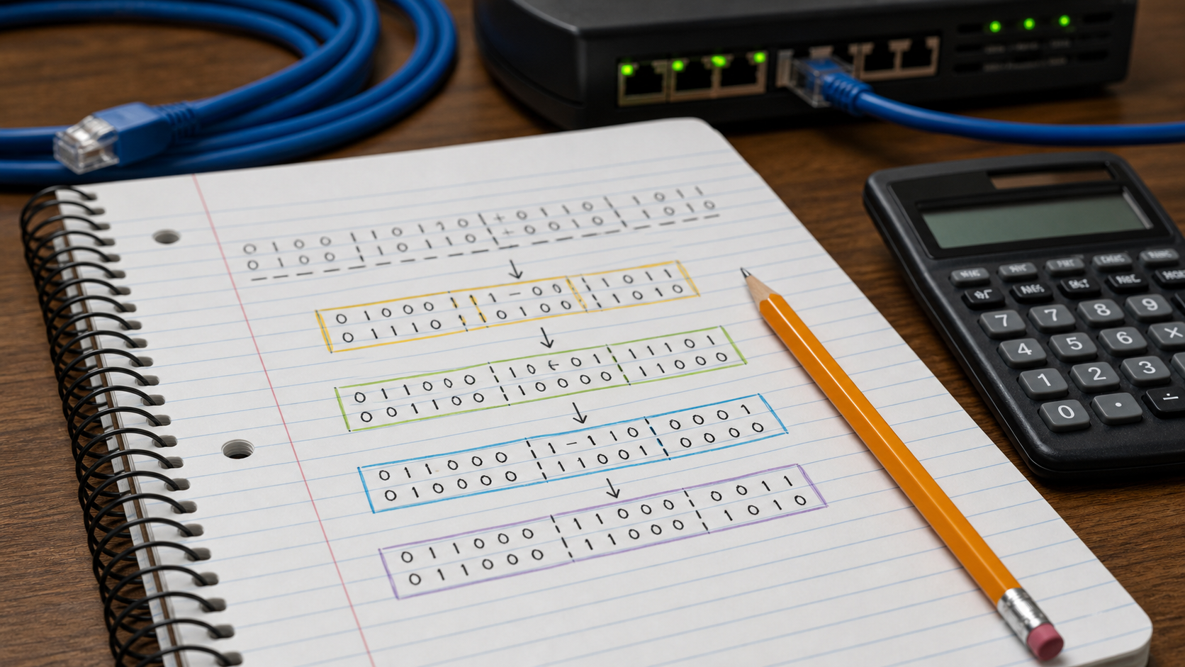 サブネットマスク計算問題を手順で解く学習イメージ