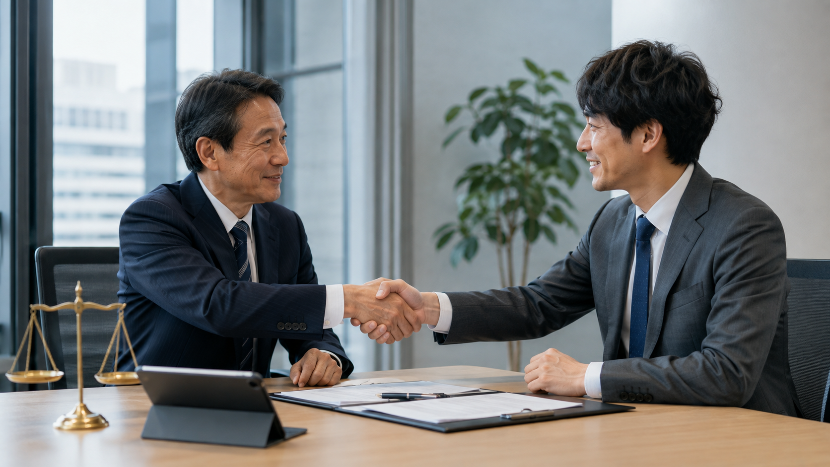 委託事業者と中小受託事業者が公平な取引条件を確認する様子
