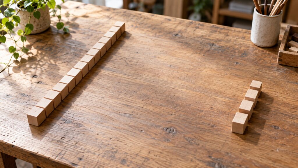 大量の作業ブロックと両端に少数だけ置いたブロックの比較
