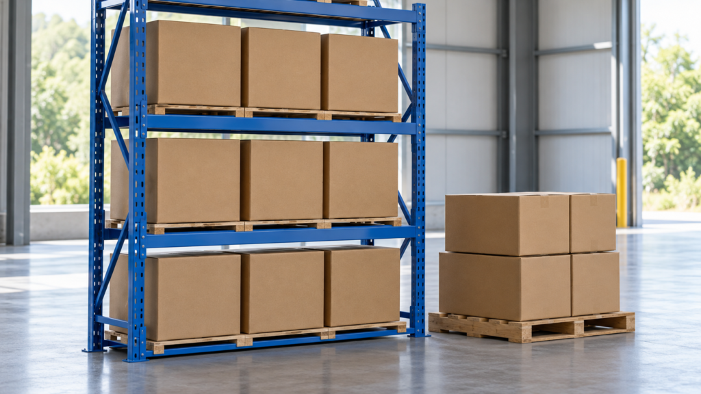 収納枠に収まる箱と外に残った荷物で容量制約を表すイメージ
