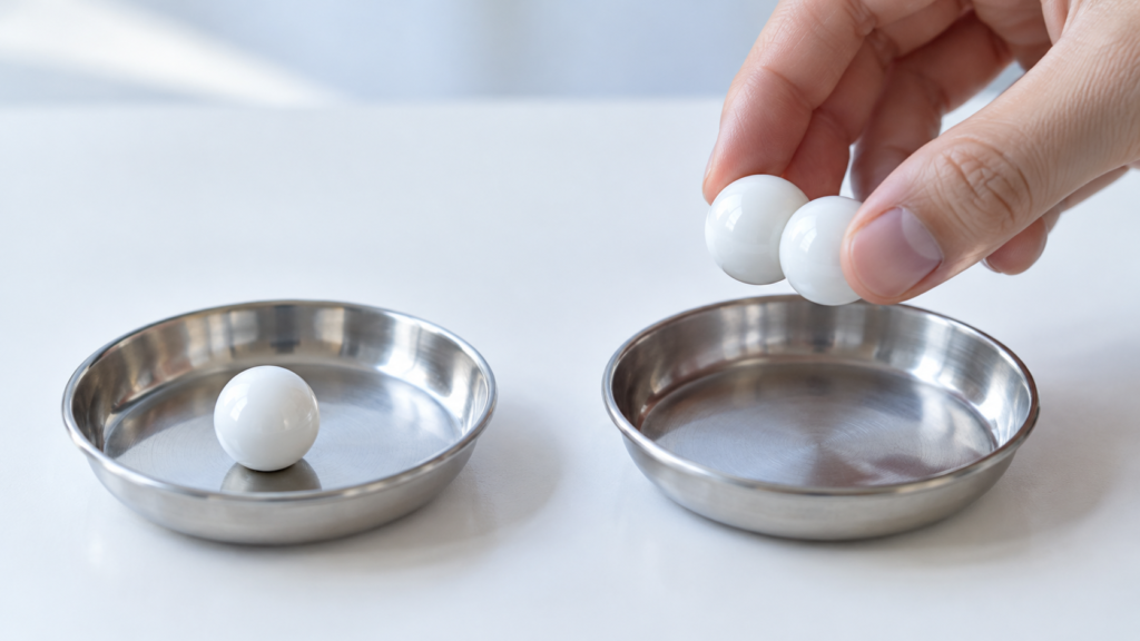 二つの小皿で一個と二個のまとまりを分ける学習モデル