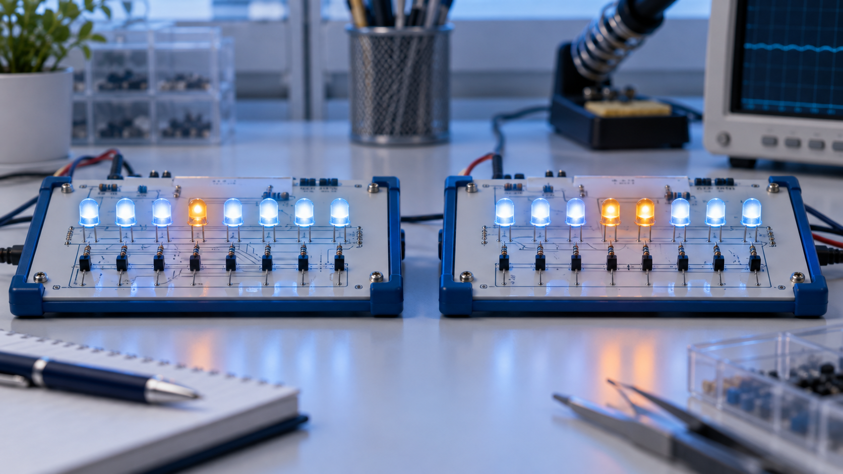 一つと二つの橙色の表示灯を並べて比較した電子教材