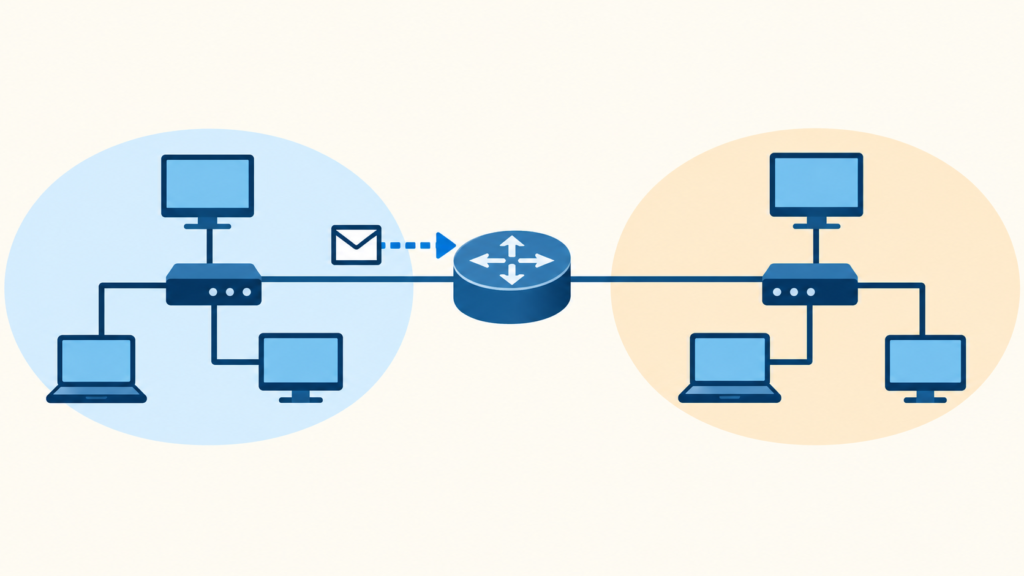 二つのネットワーク間をルータでつなぐ図