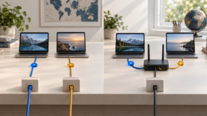 NATとNAPTの一対一と多対一の対応をイメージしたネットワーク模型